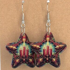 Christmas Star Candle Earrings 2D Acrylic